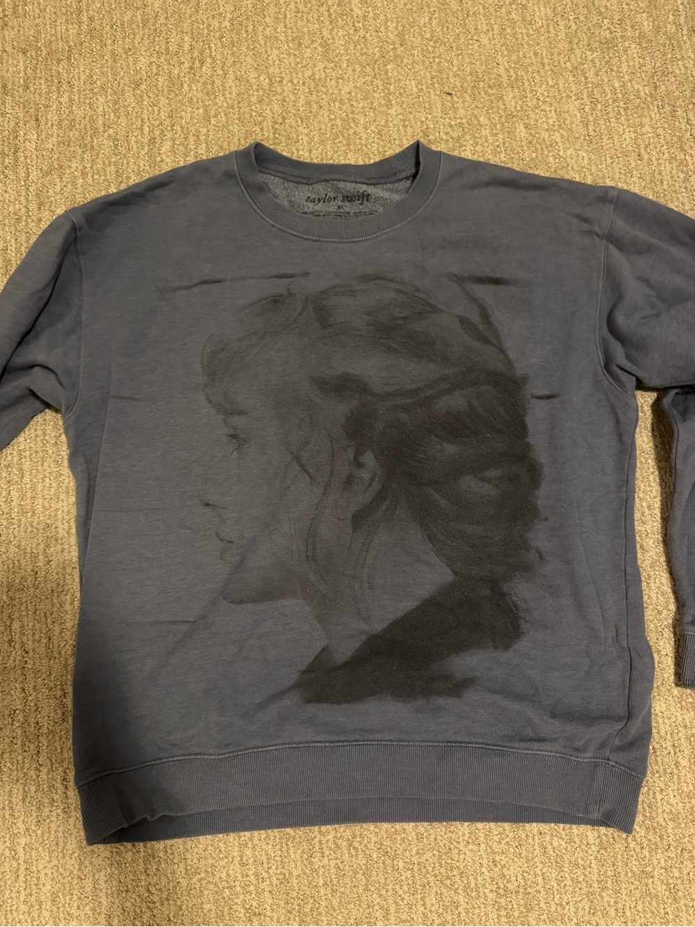 Taylor Swift Navy Crewneck Sweater with Tonal Profile Print